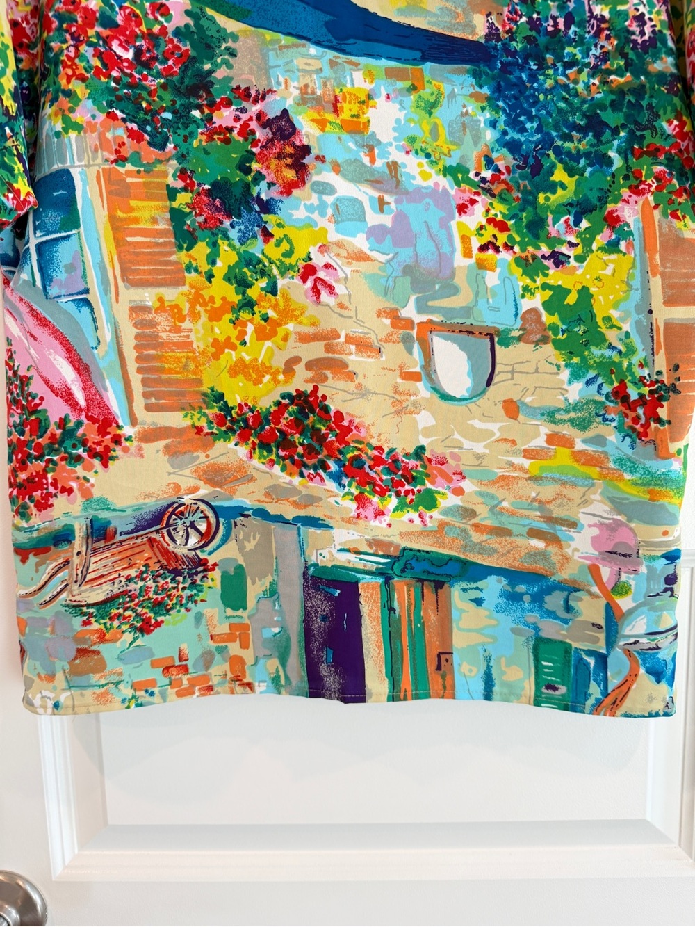 Vintage Caviar Women’s Colorful Blouse in Artsy European Street Scene Print Sz S - Picture 3 of 10